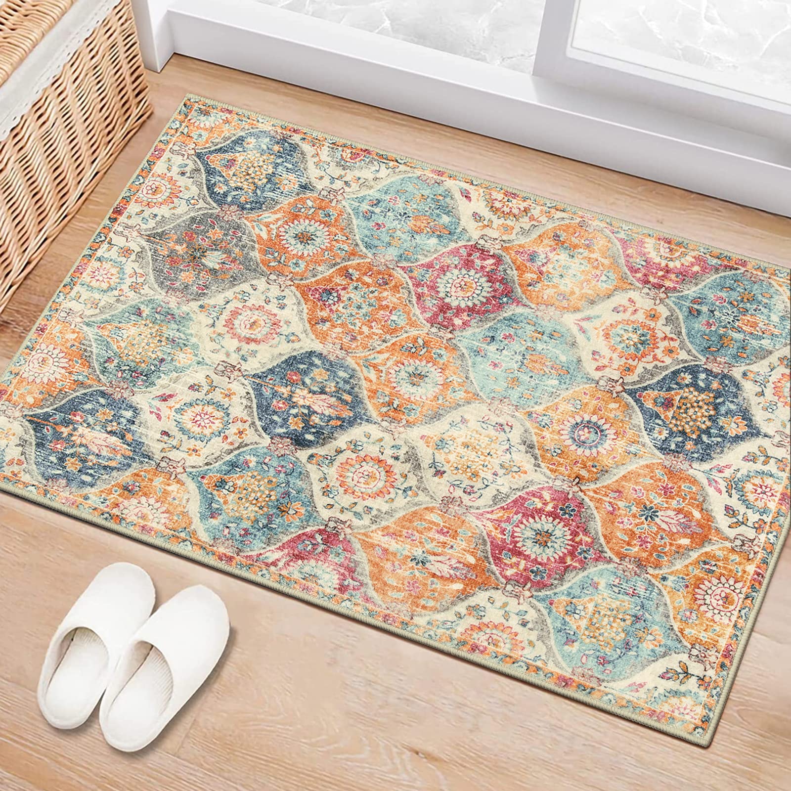 Lahome Moroccan Trellis Area Rug, 2x3 Entry Rug Non-Slip Washable Indoor Door Mat, Small Oriental Accent Throw Rug for Bedroom Kitchen Entryway Bathroom (Cream, 2x3ft)