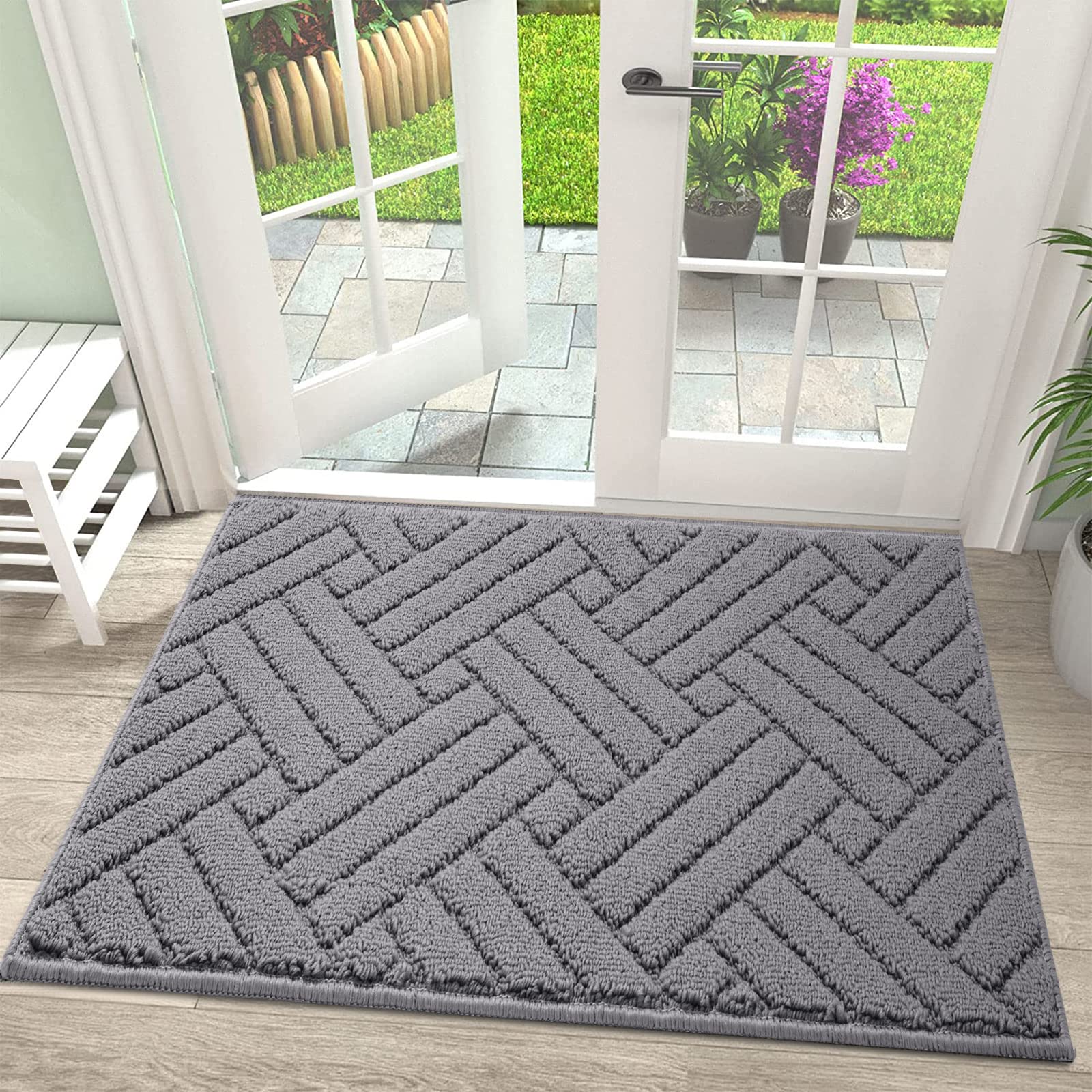 JEEDOVIA Door Mat Indoor Doormat, Entryway Rug Door Mats Non-Slip Rubber Backing, Low-Profile Entrance Rugs, Absorbent Resist Dirt Doormats Machine Washable Inside Floor Door mat,Grey 20"x31.5"