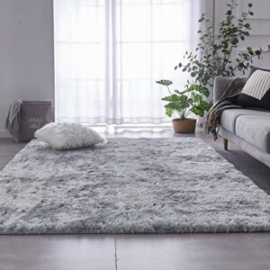TABAYON Shaggy Tie Dyed Light Grey Rug, 2x3 Area Rugs for Living Room, Anti-Skid Extra Comfy Fluffy Floor Carpet for Indoor Home Decorative