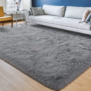 Przemy Fluffy Living Room Rug 5x8 Grey Bedroom Rugs, Shag Fuzzy Large Area Rug, Gray Shaggy Floor Rug Plush Throw Carpet for Nursery Kids Room Bedside Home Decor