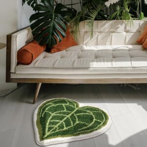 Panstar Green Leaf Bath Mat, Cute Anthurium Clarinervium Bath Rug for Bathroom Non Slip, Fun Plant Shaped Absorbent Bathtub Rug Bathroom Tub Plush Shower Rugs Washable