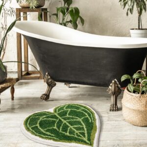 Panstar Green Leaf Bath Mat, Cute Anthurium Clarinervium Bath Rug for Bathroom Non Slip, Fun Plant Shaped Absorbent Bathtub Rug Bathroom Tub Plush Shower Rugs Washable