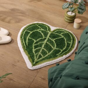 Panstar Green Leaf Bath Mat, Cute Anthurium Clarinervium Bath Rug for Bathroom Non Slip, Fun Plant Shaped Absorbent Bathtub Rug Bathroom Tub Plush Shower Rugs Washable