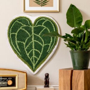 Panstar Green Leaf Bath Mat, Cute Anthurium Clarinervium Bath Rug for Bathroom Non Slip, Fun Plant Shaped Absorbent Bathtub Rug Bathroom Tub Plush Shower Rugs Washable