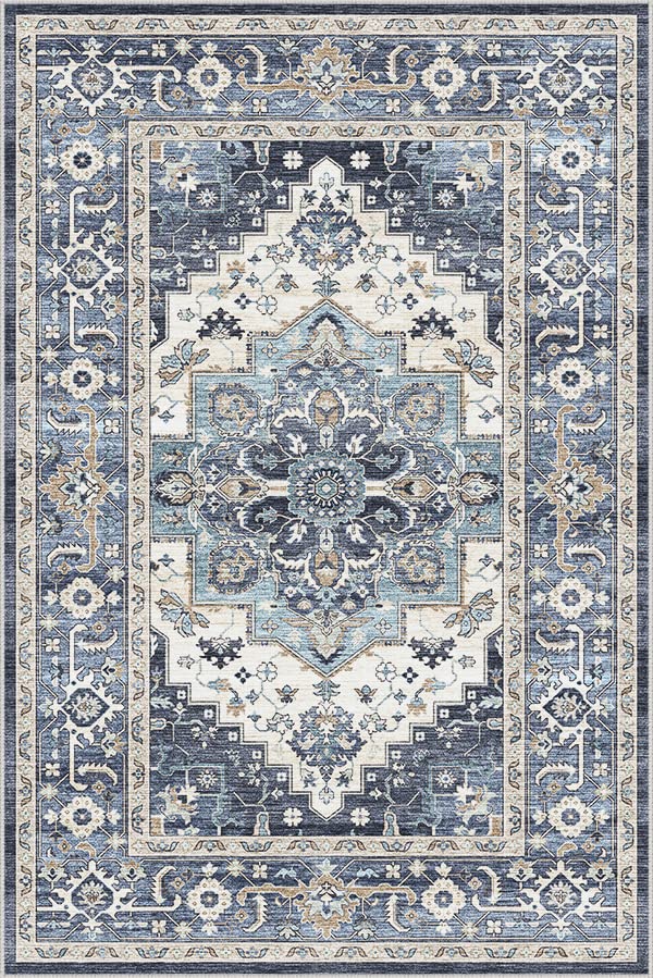 Dripex Vintage Collection Washable Area Rug - 2x3 Door Mat Small Entryway Rug Distressed Non-Slip Low-Pile Floor Carpet for Indoor Front Entrance Kitchen Bathroom Living Room Bedroom