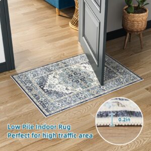 Dripex Vintage Collection Washable Area Rug - 2x3 Door Mat Small Entryway Rug Distressed Non-Slip Low-Pile Floor Carpet for Indoor Front Entrance Kitchen Bathroom Living Room Bedroom