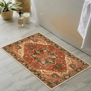 LEEVAN Washable Vintage Indoor Door Mat 2x3, Boho Medallion Non Slip Entry Rug, Retro Distressed Oriental Floral Kitchen Mat, Tribal Low-Pile Welcome Mat, Quick Absorbent Doormat for Front Entrance