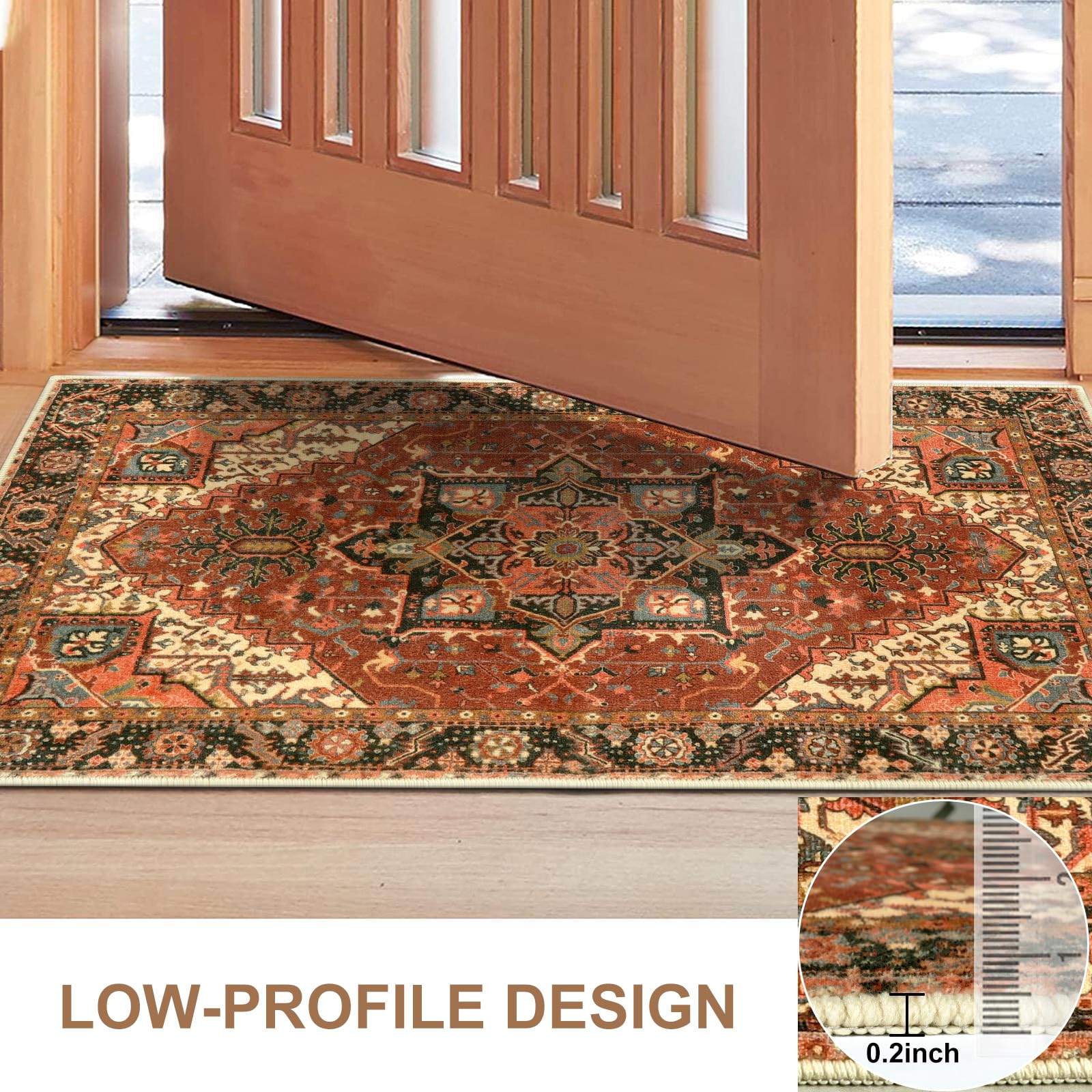 LEEVAN Washable Vintage Indoor Door Mat 2x3, Boho Medallion Non Slip Entry Rug, Retro Distressed Oriental Floral Kitchen Mat, Tribal Low-Pile Welcome Mat, Quick Absorbent Doormat for Front Entrance