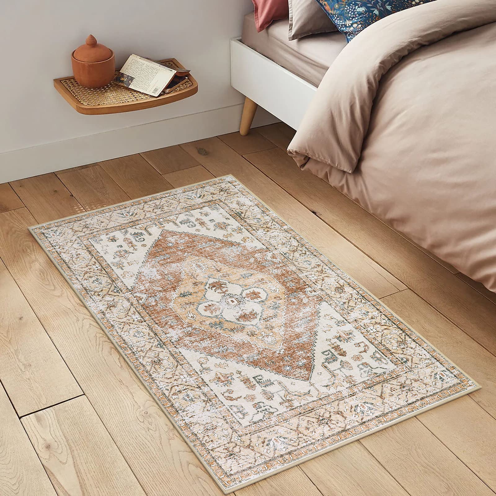 Lahome Boho Kitchen Rugs Washable - 2x3 Small Non-Slip Entry Rugs for Inside House Oriental Throw Area Rugs for Bedroom Accent Distressed Floor Doormat Carpet for Bathroom Entryway Laundry Living Room