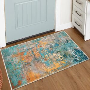 lahome modern abstract area rug - 2x3 small washable colorful kitchen rug soft entryway mat, non slip contemporary indoor accent carpet for bathroom sink family living room bedroom door hall