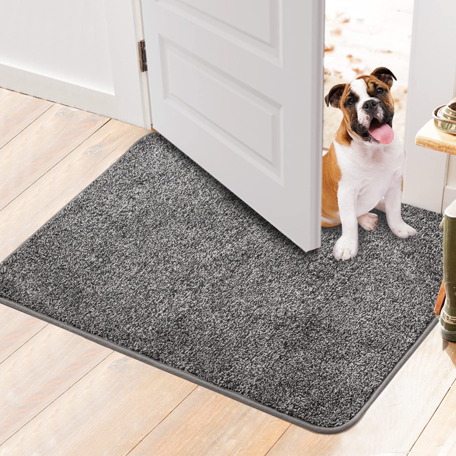 Walensee Indoor Doormat, Front Door Mat for Entrance (20"x32" Grey) Machine Washable Entryway Rug Non Slip Dirt Trapper Door Rugs Absorbent Low Profile Shoes Scraper Inside Floor Mats for Entry