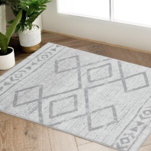 jinchan area rug 2x3 entryway - washable rug modern rug kitchen faux wool soft rug non-slip indoor door mat geometric print thin carpet for bathroom bedroom dining room living room grey