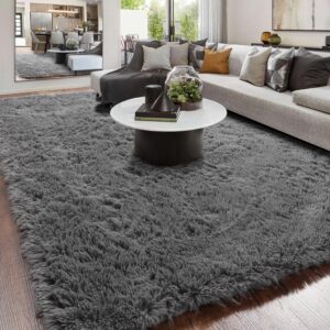 gray area rug for living room,6'x9',fluffy shag rug for bedroom,furry carpet for kids room,shaggy throw rug for dorm room,fuzzy plush rug,grey carpet,rectangle,cute room decor for baby