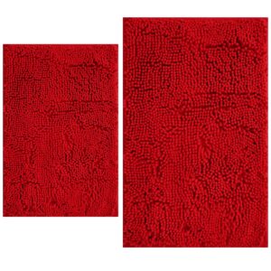 BOANKODU Bathroom Rugs Sets 2 Piece, Extra Soft Chenille Bath Mat Absorbent Bathroom Rug, Bathroom Mat with Sturdy PVC Non-Slip Bottom, Machine Washable Bath Rugs (32x20 Inch + 24x16 Inch, Red)