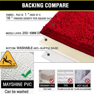 BOANKODU Bathroom Rugs Sets 2 Piece, Extra Soft Chenille Bath Mat Absorbent Bathroom Rug, Bathroom Mat with Sturdy PVC Non-Slip Bottom, Machine Washable Bath Rugs (32x20 Inch + 24x16 Inch, Red)