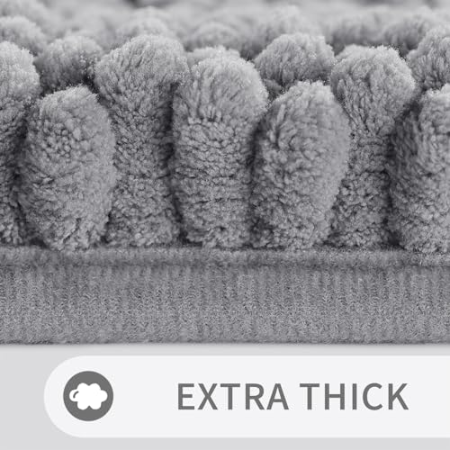 Yimobra Bathroom Rug Mat, Extra Thick and Super Absorbent Bath Rugs, Non Slip Quick Dry Bath Mats, Luxury Microfiber Chenille Plush Fluffy Washable Soft Shower Carpet for Floor, 24" x 17", Light Grey