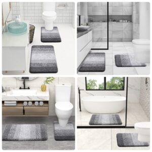 OLANLY Luxury Bathroom Rug Set 2 Piece, Soft Absorbent Microfiber Bath Rugs and U-Shaped Contour Toilet Rug, Non-Slip Bath Carpet, Machine Wash Dry, Bath Mats for Bathroom (24"x16"+24"x20", Grey)