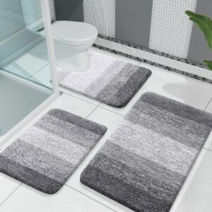 OLANLY Luxury Bathroom Rug Set 2 Piece, Soft Absorbent Microfiber Bath Rugs and U-Shaped Contour Toilet Rug, Non-Slip Bath Carpet, Machine Wash Dry, Bath Mats for Bathroom (24"x16"+24"x20", Grey)