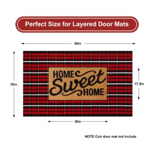 KIMODE Christmas Door Mat Outdoor 35"x59",Red and Black Buffalo Plaid Rug,Washable Cotton Hand-Woven Layered Door Mats,Reversible Outdoor Christmas Decor for Front Porch,Entryway,Kitchen