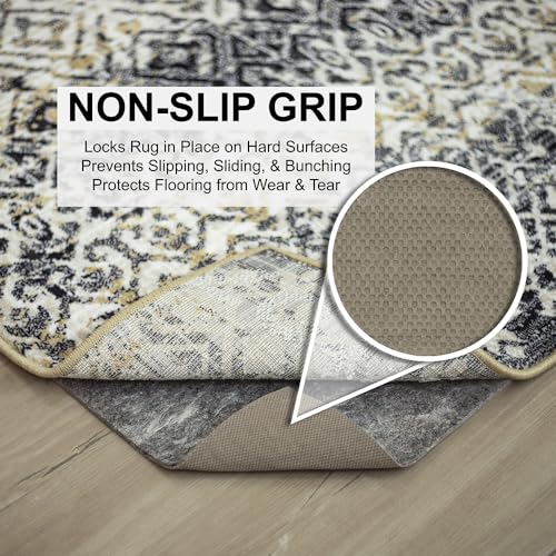 Mohawk Home 6' x 9' Non Slip Rug Pad Gripper 1/4 Thick Dual Surface Felt + Rubber Gripper - Safe for All Floors, Synthetic Fiber, Brown