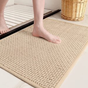 Color&Geometry Beige Chenille Bathroom Rugs- Non Slip, Absorbent, Quick Dry, Thin, Washable- 16"x24" Small Bath Mat Carpet Bath Rugs for Bathroom Floor, Shower, Sink, Vanity