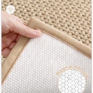 Color&Geometry Beige Chenille Bathroom Rugs- Non Slip, Absorbent, Quick Dry, Thin, Washable- 16"x24" Small Bath Mat Carpet Bath Rugs for Bathroom Floor, Shower, Sink, Vanity