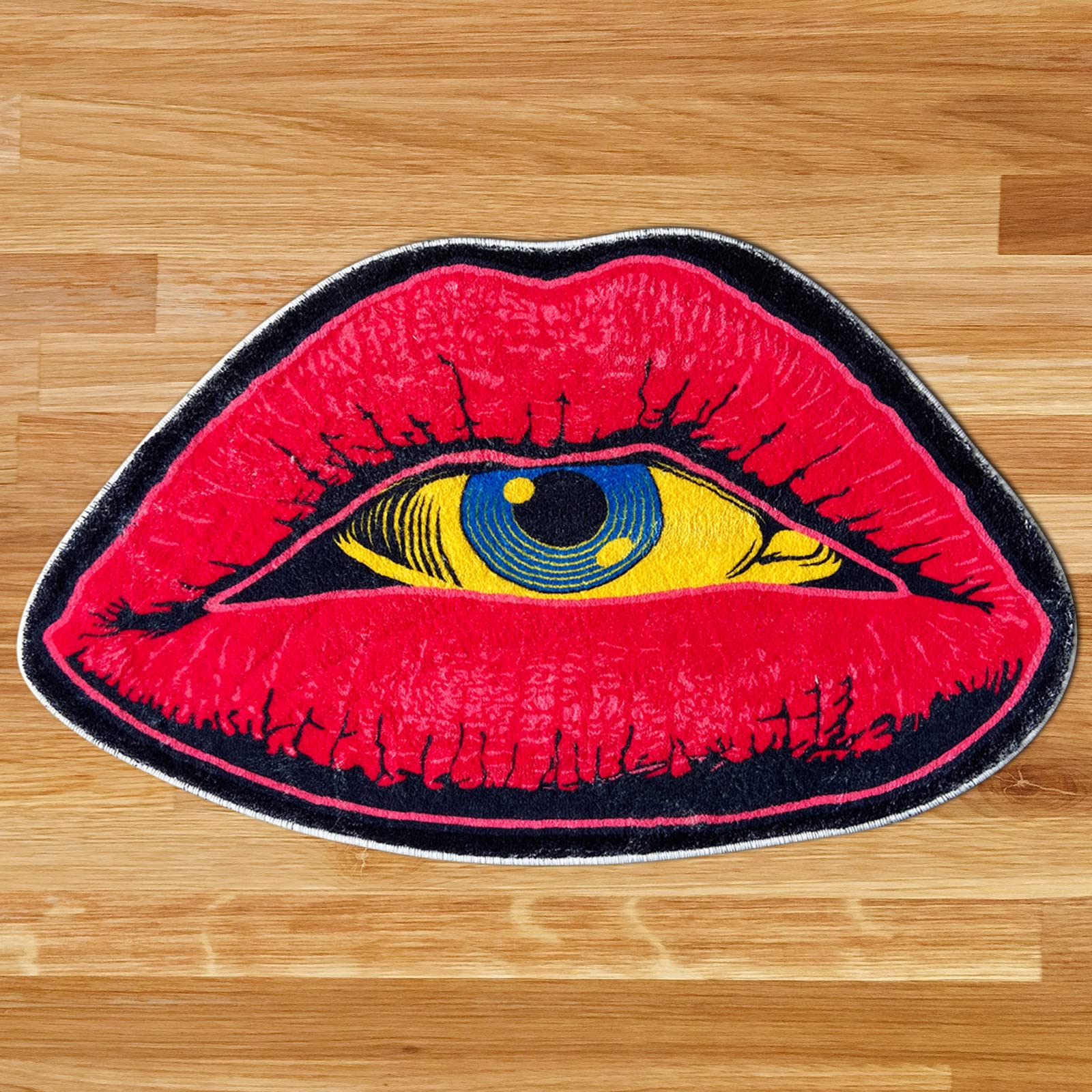 VBFGRT Interesting Red Lip Devil Eye Shape Plush Rugs Lovely Bedroom Comfortable Home Decoration Door Mat Cartoon Bathroom Absorbent Bath Mat Indoor Carpet Kitchen Non-Slip Mats, 31.5x19.5