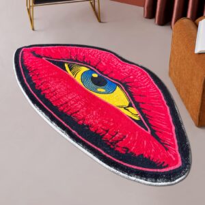 VBFGRT Interesting Red Lip Devil Eye Shape Plush Rugs Lovely Bedroom Comfortable Home Decoration Door Mat Cartoon Bathroom Absorbent Bath Mat Indoor Carpet Kitchen Non-Slip Mats, 31.5x19.5