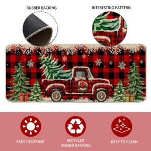 Cusugbaso Christmas Kitchen Mats for Floor, Christmas Kitchen Rugs Set of 2 - Farmhouse Truck Red Buffalo Plaid Christmas Kitchen Decor - Christmas Decorations for Bathroom,Home,Indoor 17"x27+17"x47"