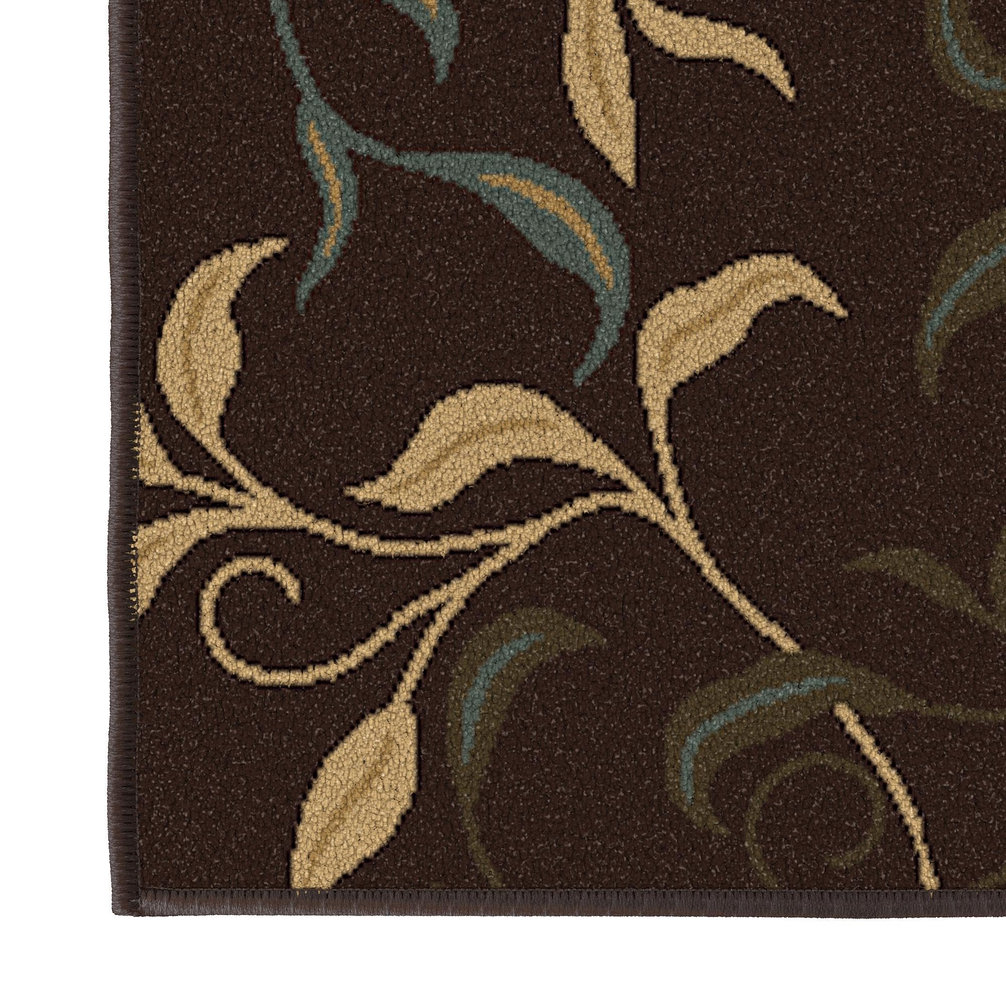 Machine Washable Leaves Design Non-Slip Rubberback 3x5 Traditional Area Rug for Living Room, Bedroom, Kitchen, 3'3" x 5', Brown