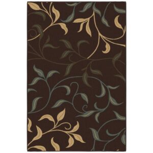 Machine Washable Leaves Design Non-Slip Rubberback 3x5 Traditional Area Rug for Living Room, Bedroom, Kitchen, 3'3" x 5', Brown