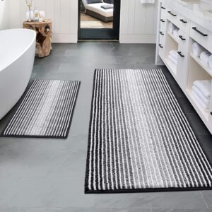 BSICPRO Bathroom Rugs and Mats Sets, 2 Piece Thick Absorbent Chenille Bath Mat Rug Set Non Slip, Soft Shaggy Bath Room Floor Mats for Bathroom, Machine Washable (20" x 47" Plus 16" x 24", Black)