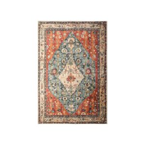 Morebes Tribal Small Washable Rugs for Entryway, 2x3 Throw Rugs with Rubber Backing Washable Soft Door Mats Indoor Boho Entryway Rug, Non-Slip Bath Mat Vintage Rug for Bedroom Kitchen, Rust/Multi