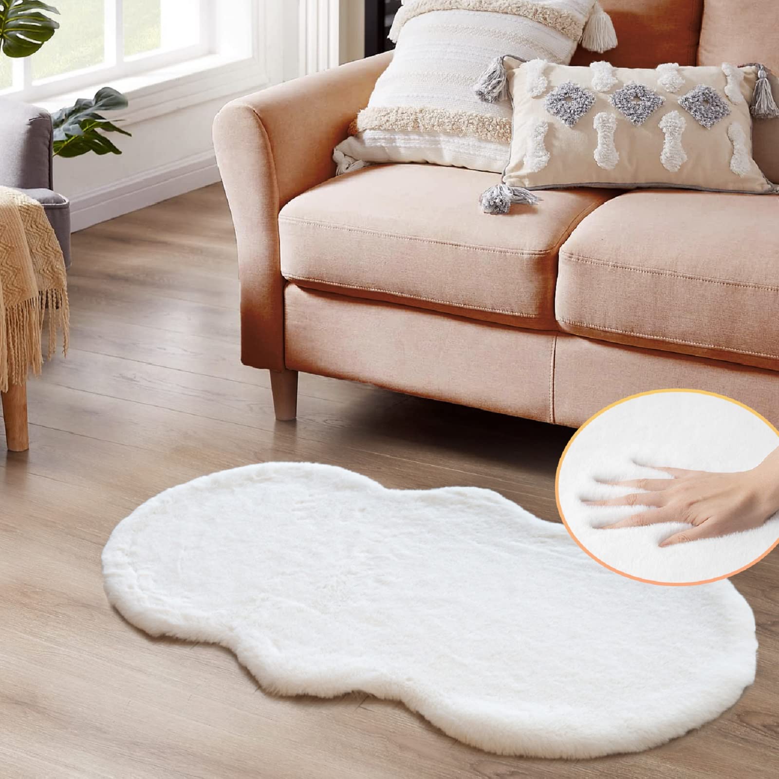 ORINOVA White Faux Rabbit Fluffy Fur Rugs for Bedroom Machine Washable Furry Area Rugs for Living Room Smal 2x4 Shag Runner Rug Nursery Rug