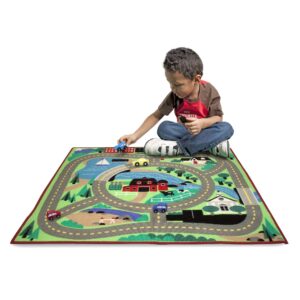 Melissa & Doug Round the Town Road Rug and Car Activity Play Set With 4 Wooden Cars (39 x 36 inches)