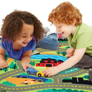 Melissa & Doug Round the Town Road Rug and Car Activity Play Set With 4 Wooden Cars (39 x 36 inches)