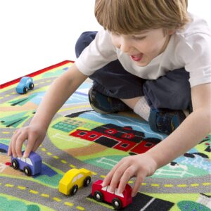 Melissa & Doug Round the Town Road Rug and Car Activity Play Set With 4 Wooden Cars (39 x 36 inches)