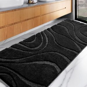 dexde bathroom rugs runner 24 x 60 inch, extra long bathroom rug non-slip, machine washable bath mats rug, black soft carpets for bathroom shower