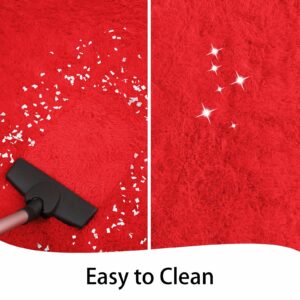 Keeko Fluffy Bedroom Rug, 3x5 Washable Area Rug Shag Fuzzy Faux Fur Rug Modern Rugs for Bedroom Entryway Shaggy Non Shedding Indoor Bedside Rug Small Carpet for Kids Girls Room Home Decor Red