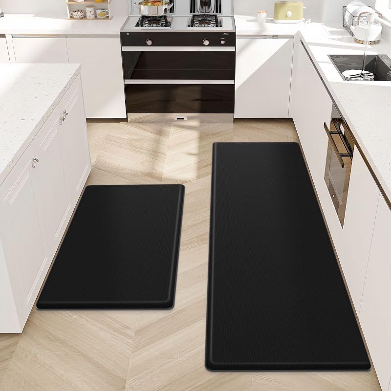StepLively Kitchen Mat, 2 PCS Kitchen Rugs, Cushioned Kitchen Mats for Floor, Anti-Fatigue Mat, Kitchen Rug Set, Non-Skid Standing Mat for Kitchen, Office, Sink, 17.3"×30"+17.3"×47", Black
