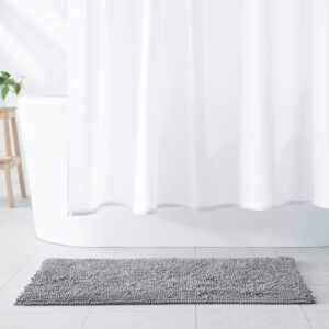 Amazon Basics Non-Slip Microfiber Shag Bathroom Rug Mat, 21" x 34", Platinum