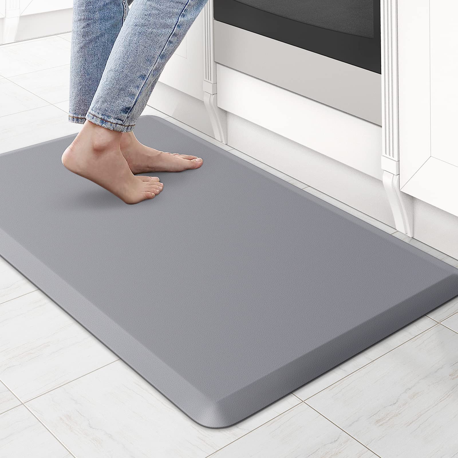 KitchenClouds Kitchen Mat Cushioned Anti Fatigue Rug 17.3"x28" Waterproof Non Slip Standing Desk Mat Comfort Floor Mats for Kitchen House Sink Office (Grey)