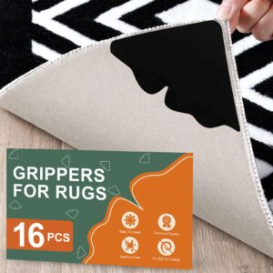 landneoo [16 pack gripper for hardwood floors and tiles, non-slip rug pads, double sided rug tape stickers, reusable and washable carpet tape corner side gripper for area rugs
