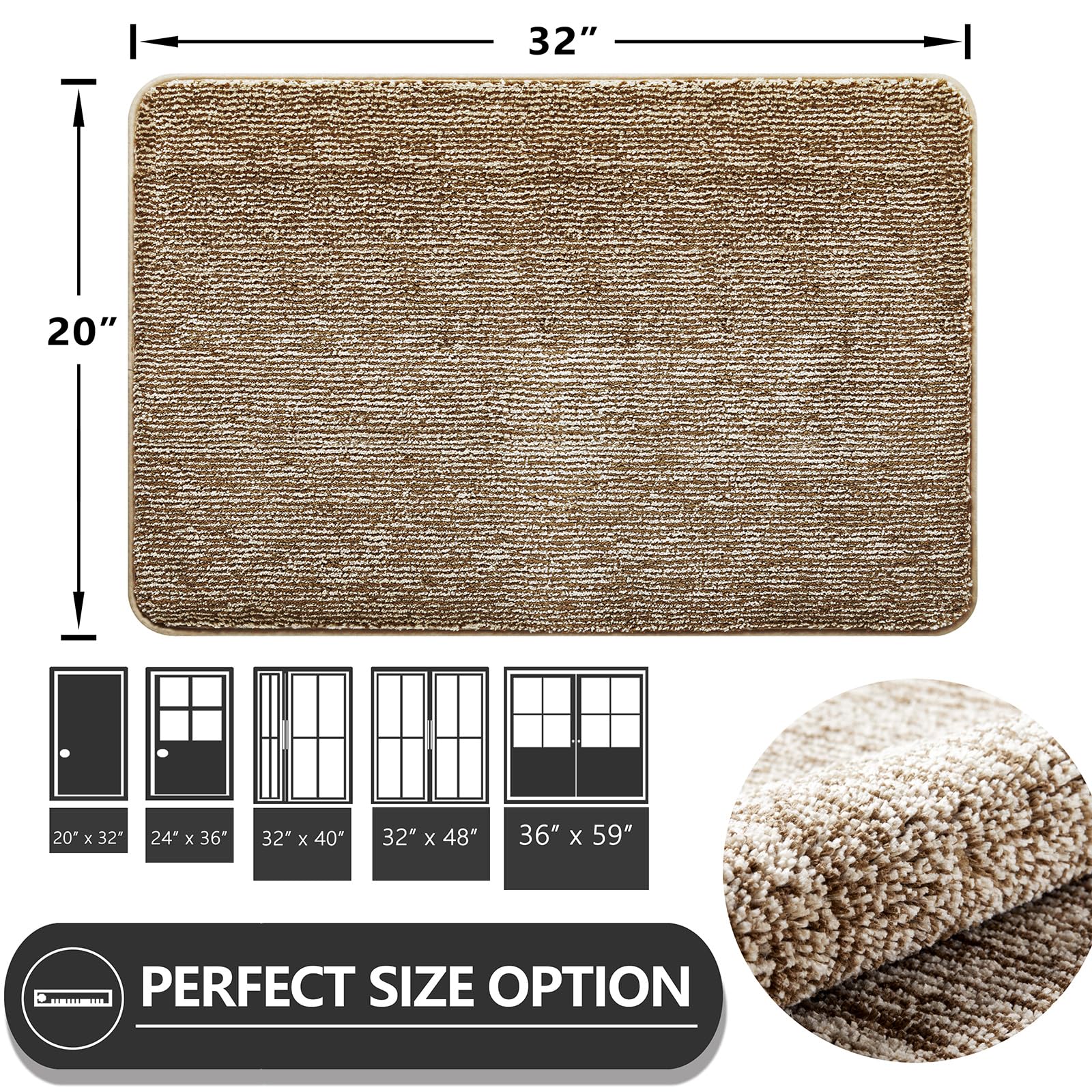 REFETONE Indoor Doormat, Front Door Mat 20"x32" Absorbent Rubber Backing Non Slip Back Door Mats, Machine Washable Low-Profile Entry Rug, Resist Dirt Inside Floor Mat Door Rugs for Entryway, Coffee