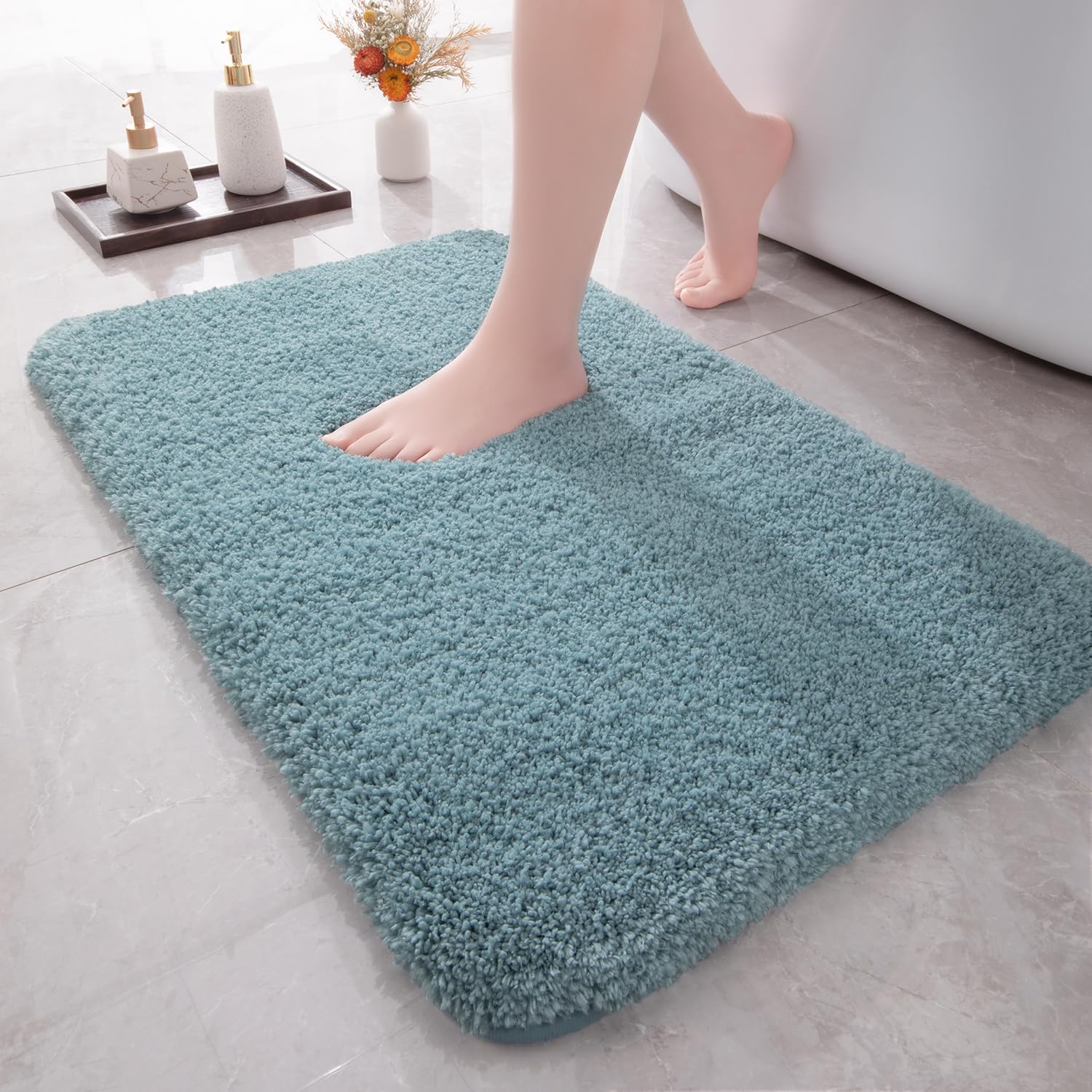 YIHOUSE Thick Microfiber Bathroom Rug Soft Bath Mat for Bathroom Machine Washable Non Slip Absorbent Shower Carpet Rug 17" X 24" Teal