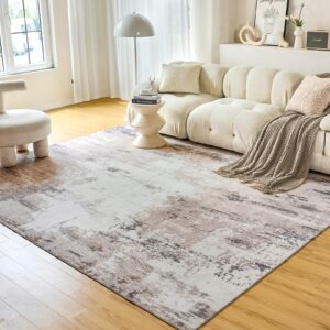 oigae machine washable rug - 5x7 area rug low-pile non-shedding foldable abstract modern rugs, stain resistant anti slip backing rugs for living room&bedroom&dining laundry home office carpet, brown