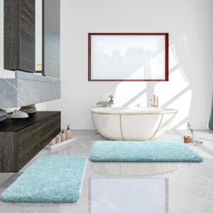 YIHOUSE Thick Microfiber Bathroom Rug Soft Bath Mat for Bathroom Machine Washable Non Slip Absorbent Shower Carpet Rug 17" X 24" Teal