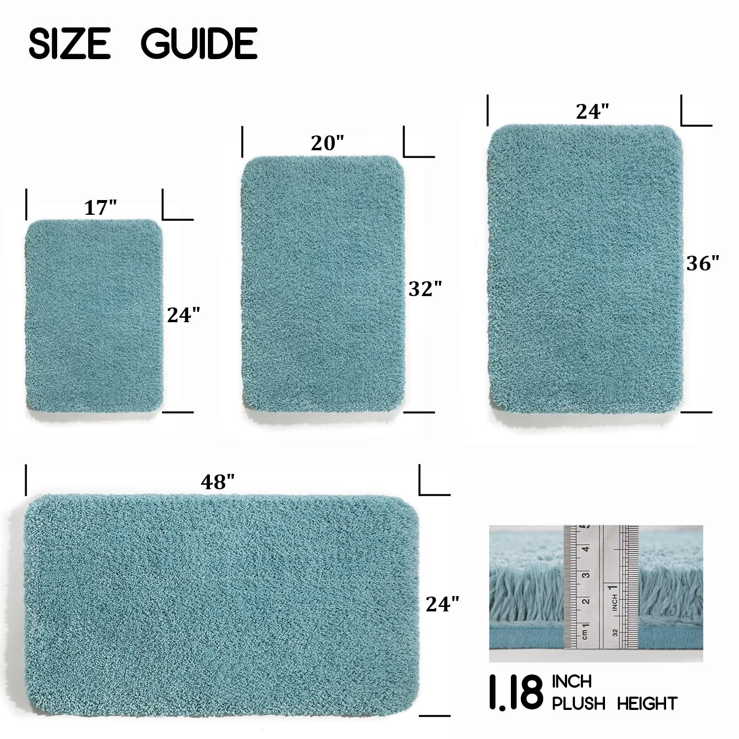 YIHOUSE Thick Microfiber Bathroom Rug Soft Bath Mat for Bathroom Machine Washable Non Slip Absorbent Shower Carpet Rug 17" X 24" Teal