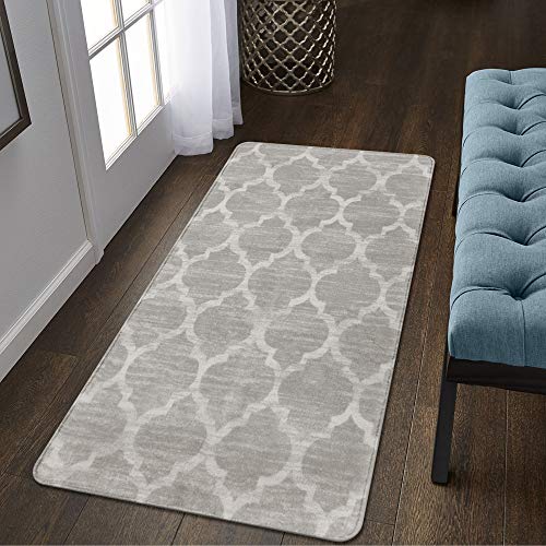 Lahome Moroccan Area Rug - 2’ X 4’ Non-Slip Area Rug Small Accent Distressed Throw Rugs Floor Carpet for Door Mat Entryway Bedrooms Laundry Room Decor (Rectangle - 2’ X 4’, Gray)