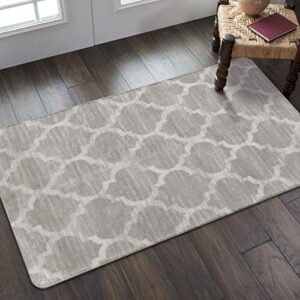 Lahome Moroccan Area Rug - 2’ X 4’ Non-Slip Area Rug Small Accent Distressed Throw Rugs Floor Carpet for Door Mat Entryway Bedrooms Laundry Room Decor (Rectangle - 2’ X 4’, Gray)